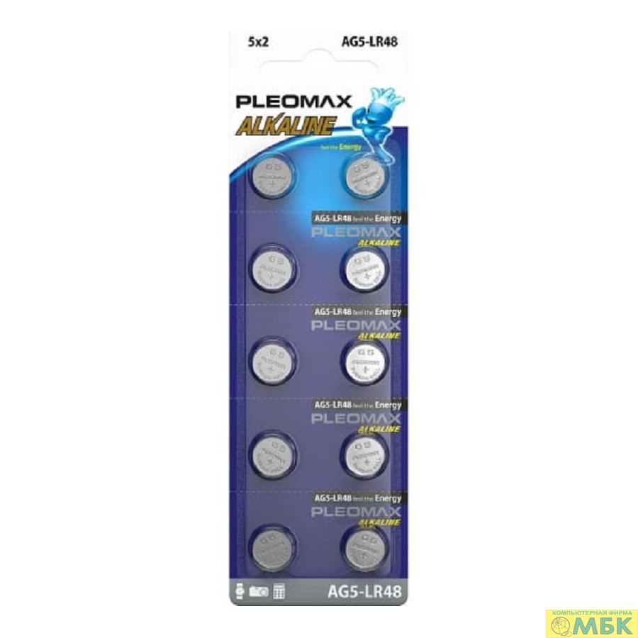 картинка Pleomax AG5 (393) LR754, LR48 Button Cell (100/1000/98000) (10 шт. в уп-ке) от магазина МБК