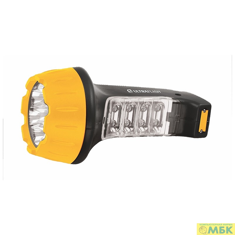 картинка Ultraflash LED3818   (фонарь аккум 220В, черн /желт, 7+8 LED, 2 режима, SLA, пластик, коробка) от магазина МБК