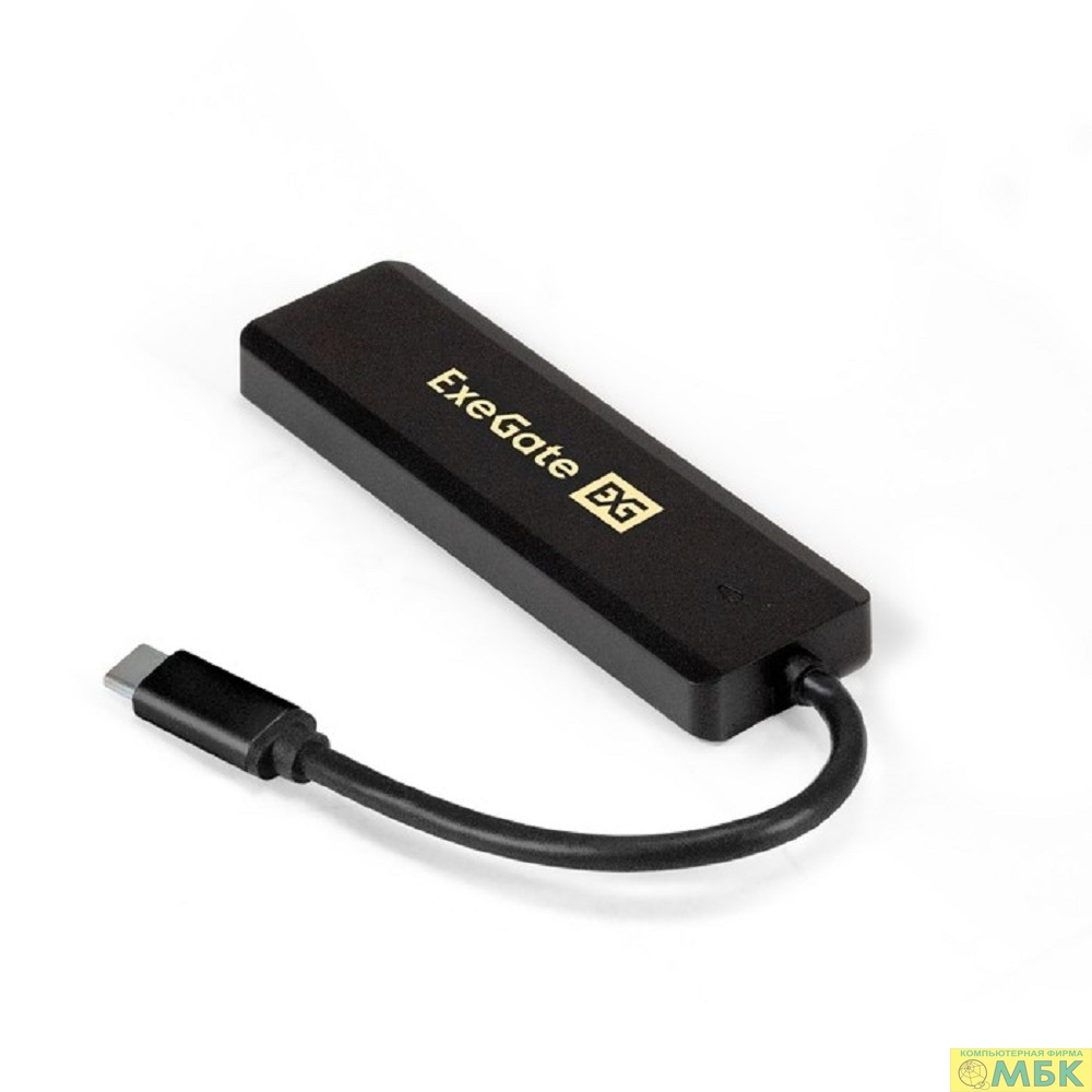 картинка Exegate EX293986RUS USB-Хаб (концентратор) ExeGate DUB-4CP/1 (кабель-адаптер USB Type C --> 4xUSB3.0, Plug&Play, черный) от магазина МБК