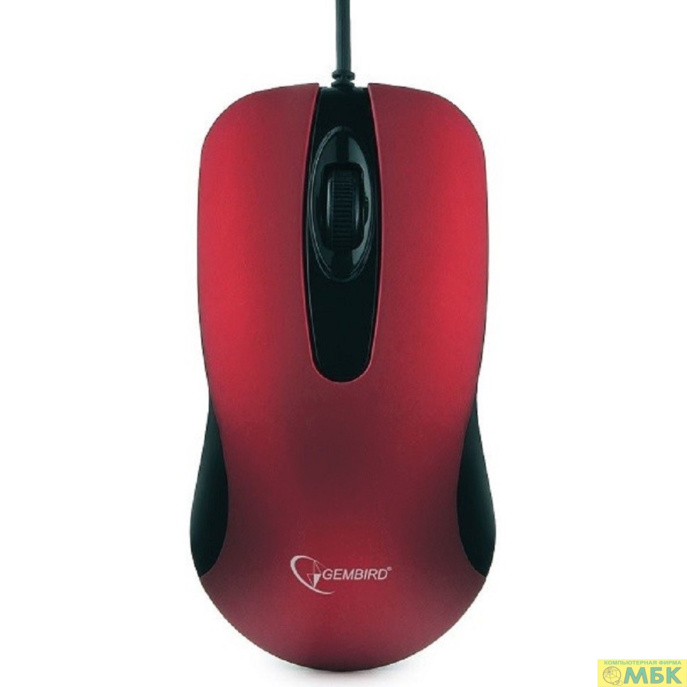 картинка Gembird MOP-400-R красный USB {Мышь, бесшумный клик, 2 кнопки+колесо кнопка, 1000 DPI,  soft-touch, кабель 1.45м, блистер} от магазина МБК