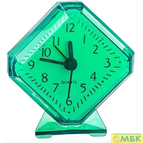 картинка Perfeo Quartz часы-будильник "PF-TC-002", ромб. 7,5*8,5 см, зелёные от магазина МБК