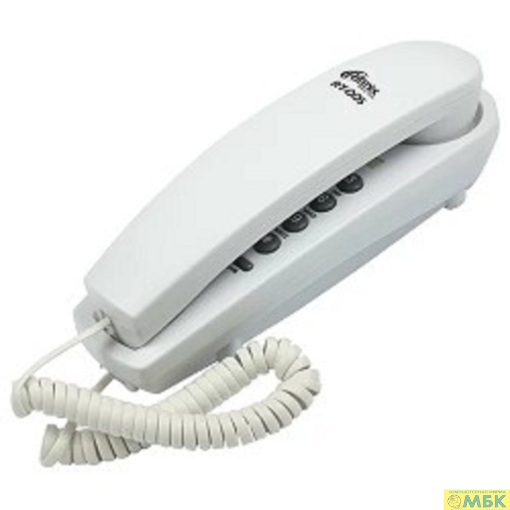 картинка RITMIX RT-005 white {проводной телефон, повторный набор номера, настенная установка, кнопка выключения микрофона, регулятор громкости звонка} от магазина МБК