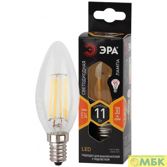 картинка ЭРА Б0046985 Лампочка светодиодная F-LED B35-11W-827-E14 Е14 / Е14 11Вт филамент свеча теплый белый свет от магазина МБК
