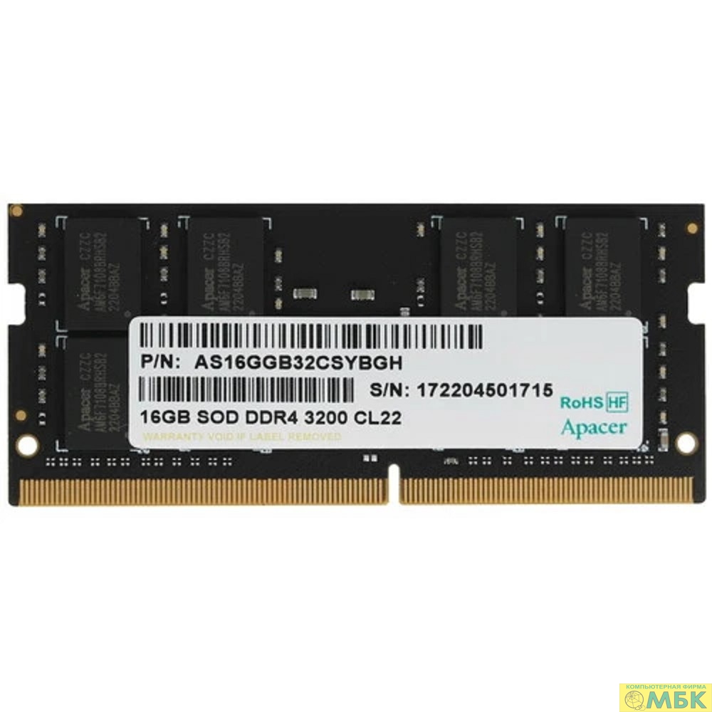 картинка Apacer DDR4 SODIMM 16GB  3200MHz  (PC4-25600) CL22 1.2V ES.16G21.GSH  от магазина МБК