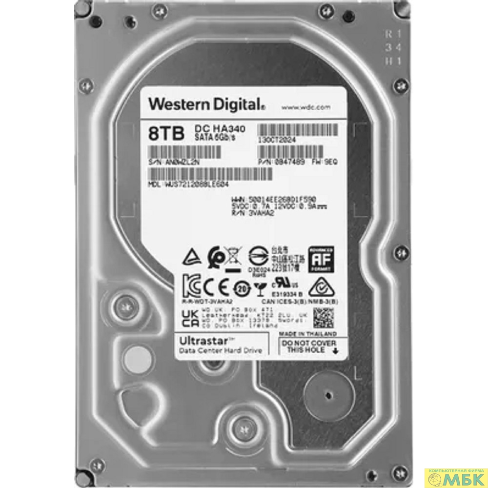 картинка 8Tb WD Ultrastar DC HA340 8TB <WUS721208BLE604> SATA3 3.5" от магазина МБК