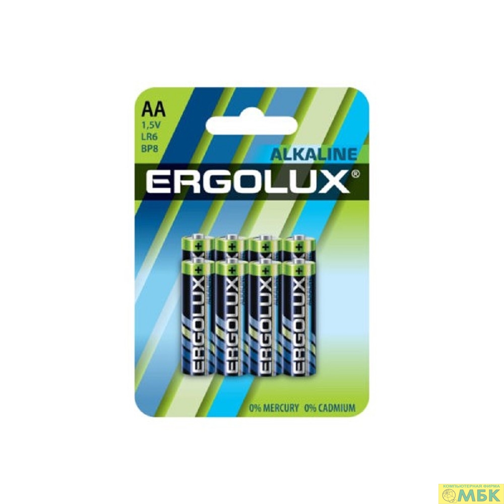 картинка Ergolux Alkaline BL8 LR6  (LR6 BP8, батарейка,1.5В)(8шт.в уп-ке) от магазина МБК