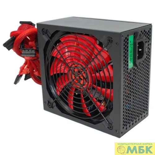 картинка Ginzzu PC500 14CM(Red) 80+ black,APFC,24+4p,2 PCI-E(6+2), 5*SATA, 4*IDE,оплетка, кабель питания,цветная коробка от магазина МБК