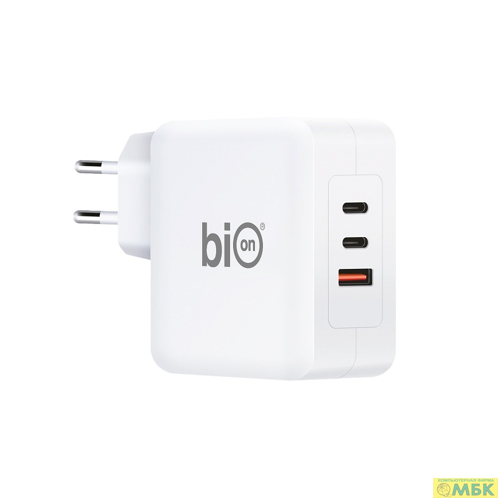 картинка Bion Сетевое Зарядное Устройство, GaN, USB-A + 2*USB-C, PowerDelivery, 100 Вт, белый [BXP-GAN-PD-A2C-100W] от магазина МБК