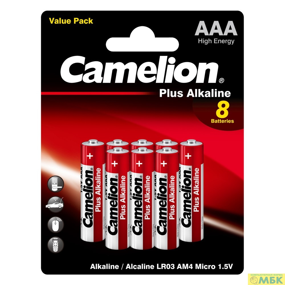 картинка Camelion Plus Alkaline BL8  LR03 (LR03-BP5+3, батарейка,1.5В)(8шт. в уп-ке) от магазина МБК