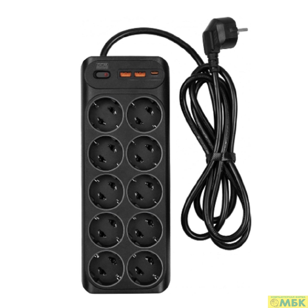 картинка Powercom Сетевой фильтр SP-10 USB2A1CB 3,0 м (10*EU (СЕЕ 7/3)+1*USB-C+2*USB-A) {2065290} от магазина МБК