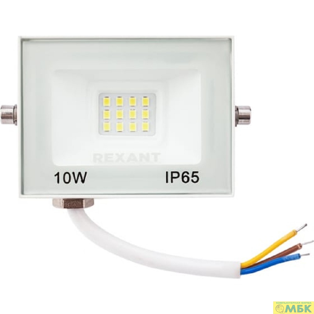 картинка Rexant 605-023 Прожектор светодиодный СДО 10Вт 800Лм 5000K нейтральный свет, белый корпус  от магазина МБК