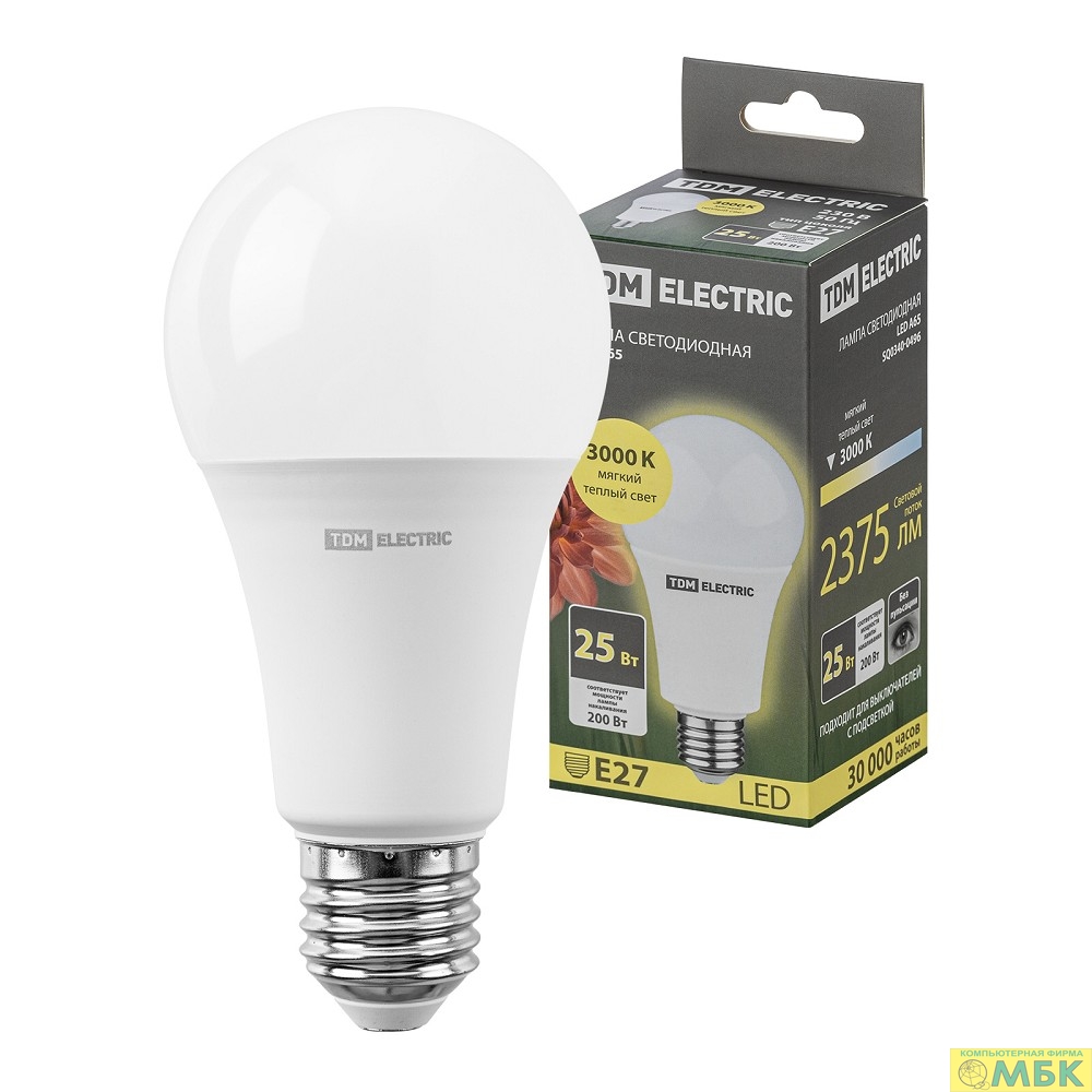 картинка TDM SQ0340-0496 Лампа светодиодная А60 25 Вт, 230 В, 3000 К, E27 от магазина МБК