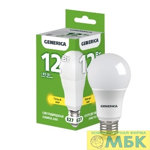 картинка IEK LL-A60-12-230-30-E27-G Лампа LED A60 груша 12Вт 230В 3000К E27 GENERICA от магазина МБК
