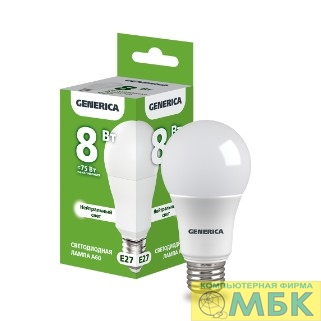 картинка IEK LL-A60-08-230-40-E27-G Лампа LED A60 груша 8Вт 230В 4000К E27 GENERICA от магазина МБК