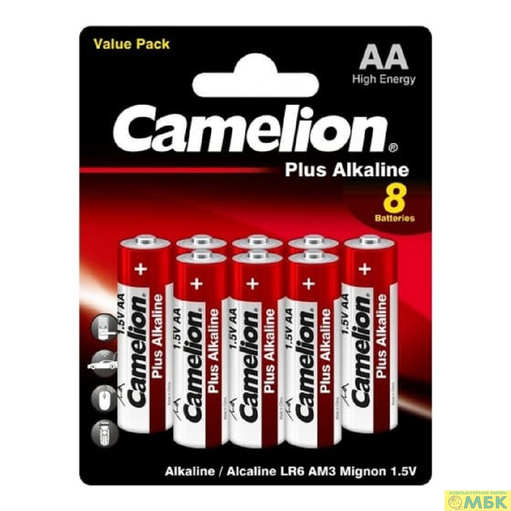 картинка Camelion Plus Alkaline BL8 LR6 (LR6-BP5+3, батарейка,1.5В) (8 шт. в уп-ке) от магазина МБК