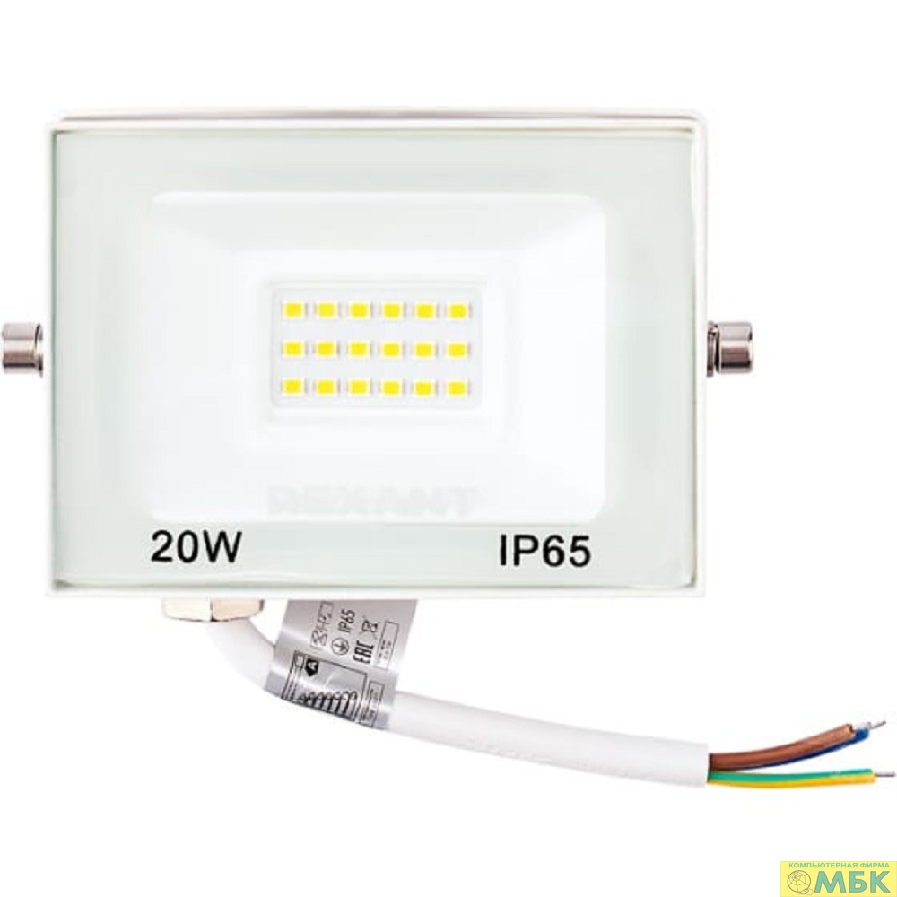 картинка Rexant 605-019 Прожектор светодиодный СДО 20Вт 1600Лм 2700K теплый свет, белый корпус  от магазина МБК