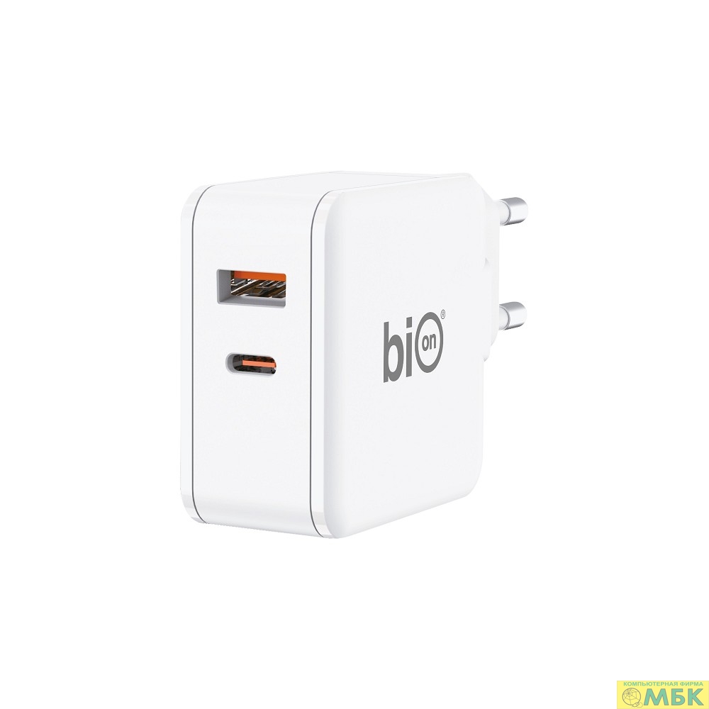 картинка Bion Сетевое Зарядное Устройство, GaN, USB-A + USB-C, PowerDelivery, 65 Вт, белый [BXP-GAN-PD-AC-65W] от магазина МБК