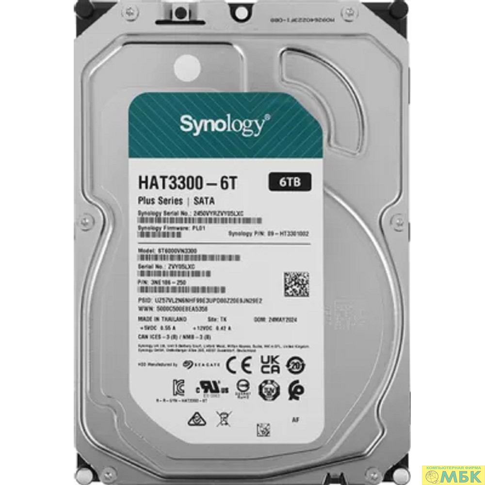 картинка Synology HAT3300-6T HDD SATA 3,5", 6Tb, 5400 rpm, 256Mb, 6 Гбит/с от магазина МБК
