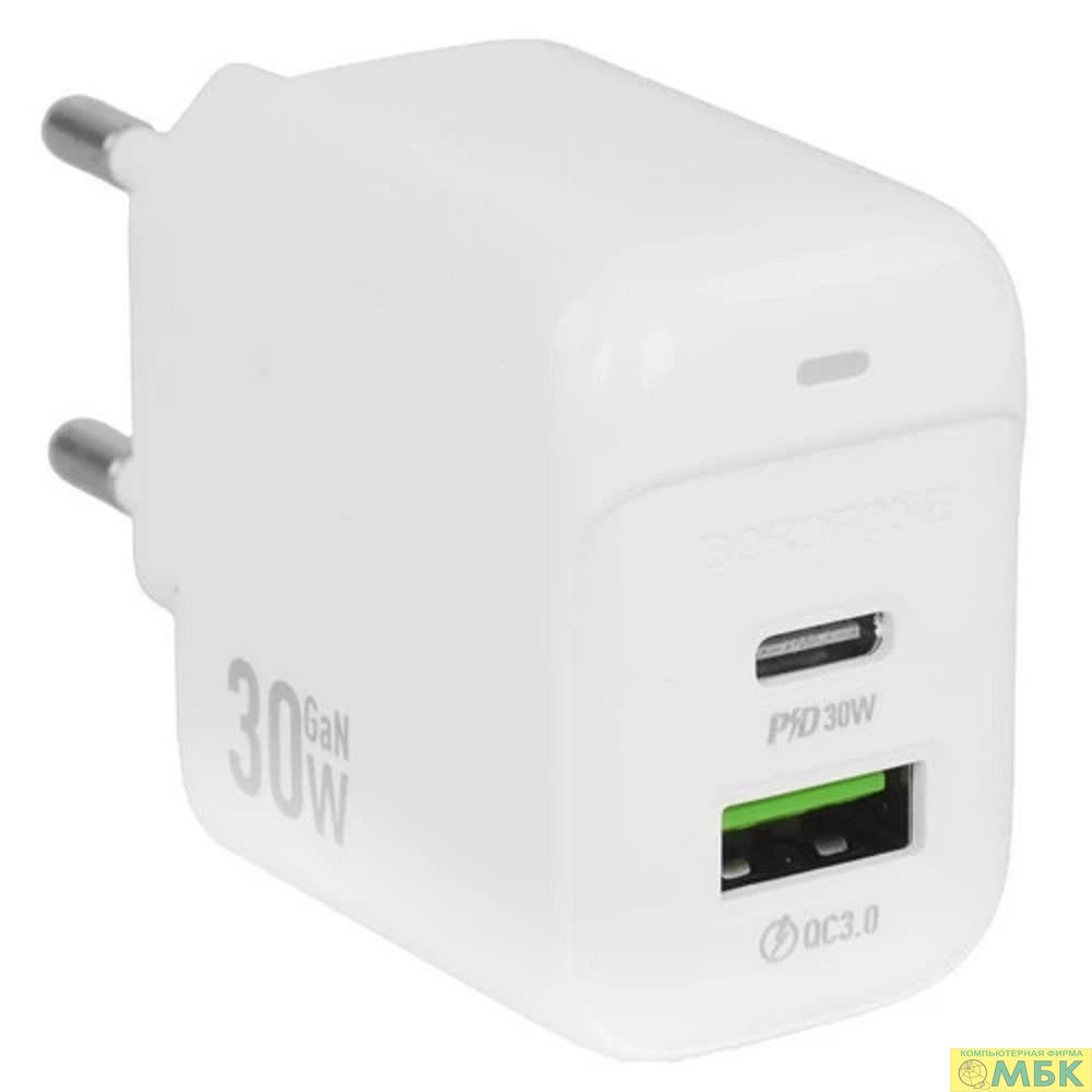 картинка BOROFONE BAS45A/ Сетевое ЗУ/PD + QC 3.0/ 2 USB: Type-C + Type-A/ Выход: 30W + 18W/ White от магазина МБК