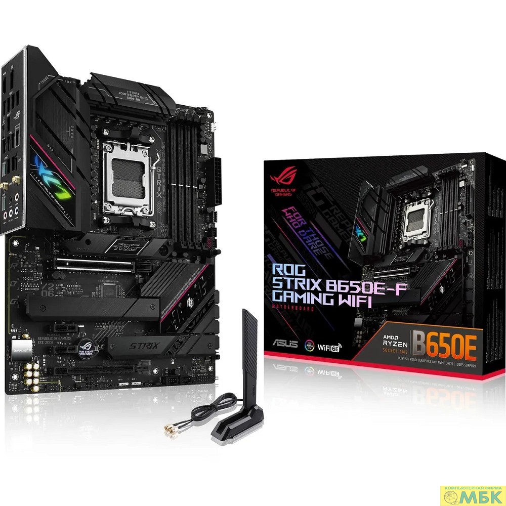 картинка ASUS ROG STRIX B650E-F (Socket AM5, ATX, 4xDDR5(128GB), DP/HDMI, 1xPCIe 5.0x16/1xPCIe 4.0x16, 2xPCIe 4.0, 1xLAN (2.5GbE), Wi-Fi 6E, BT, 4xSATA 6Gb/s, 3xM.2, 2xType-C, 6xUSB 3.2, 4xUSB 2.0) от магазина МБК