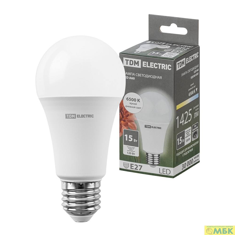 картинка TDM SQ0340-0381 Лампа светодиодная А60 15 Вт, 230 В, 6500 К, E27 от магазина МБК