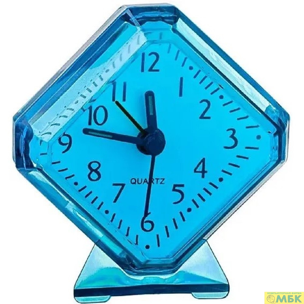 картинка Perfeo Quartz часы-будильник "PF-TC-002", ромб. 7,5*8,5 см, синие от магазина МБК
