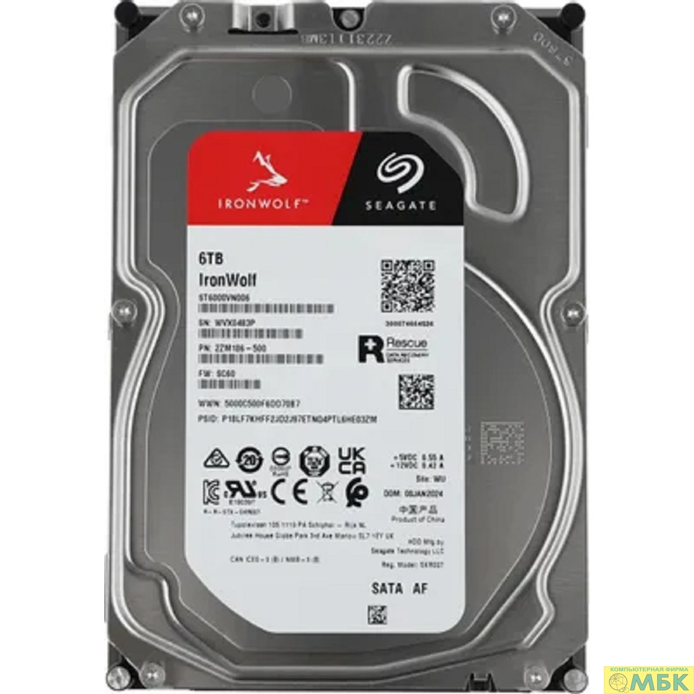 картинка 6TB Seagate Ironwolf (ST6000VN006) {SATA 6.0Gb/s, 5400 rpm, 256mb buffer, 3.5", для NAS} от магазина МБК