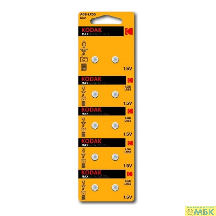 картинка Kodak AG8 (391) LR1120, LR55 [KAG8-10] Max Button Cell (100/1000/98000) (10 шт. в уп-ке) от магазина МБК