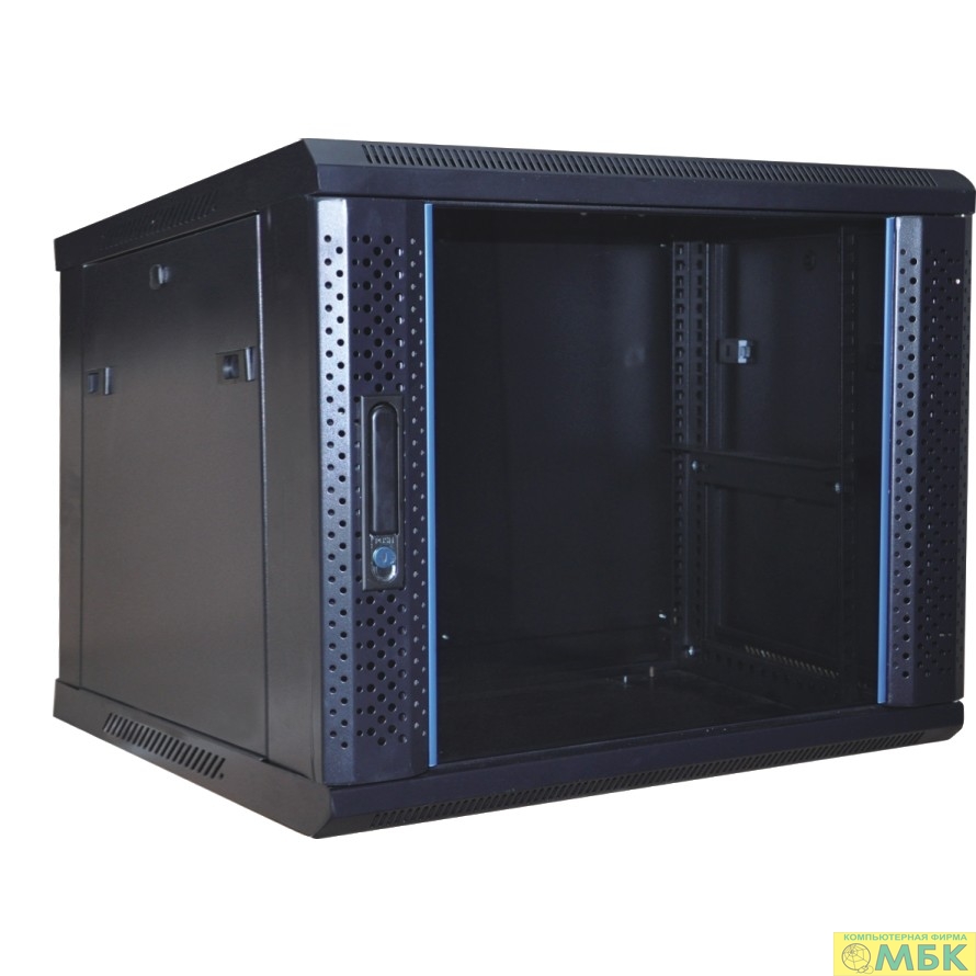 картинка Шкаф телекоммуникационный NEOMAX [NM-CBWM-6U6045GKL-201-BK] настенный 6U (600х450), стеклянная дверь, замок-ключ, разборный, цвет черный (1 коробка) от магазина МБК