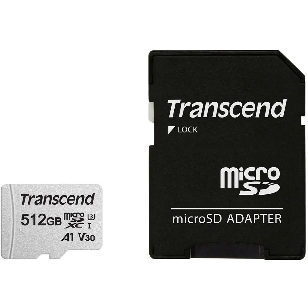 картинка Micro SecureDigital 512Gb Transcend  Class10 TS512GUSD300S-A + adapter от магазина МБК