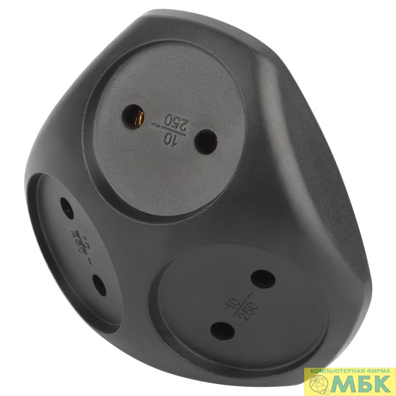 картинка ЭРА Б0059721 Разветвитель электрический SPx-3-B на 3 розетки без заземления 10А черный от магазина МБК