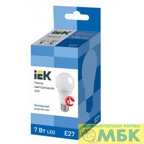 картинка Iek LLE-A60-7-230-65-E27 Лампа светодиодная ECO A60 шар 7Вт 230В 6500К E27 IEK от магазина МБК