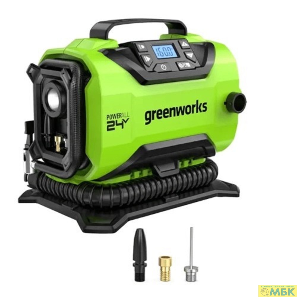 картинка Greenworks ACG301 Компрессор автомобильный аккумуляторный, 24V / 12V (от сети автомобиля), без АКБ и ЗУ [3400807] от магазина МБК