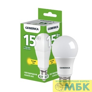 картинка IEK LL-A60-15-230-30-E27-G Лампа LED A60 груша 15Вт 230В 3000К E27 GENERICA от магазина МБК
