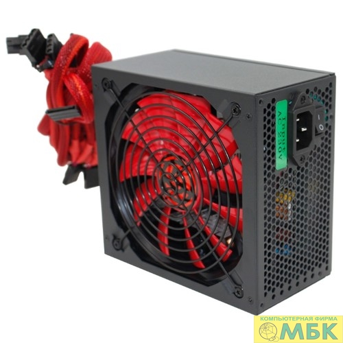 картинка Ginzzu PC600 14CM(Red) 80+ black,APFC,24+4p,2 PCI-E(6+2), 5*SATA, 4*IDE,оплетка, кабель питания,цветная коробка от магазина МБК