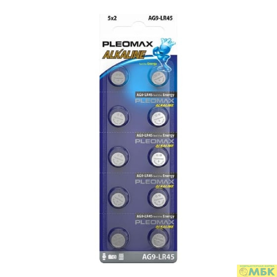 картинка Pleomax AG9 (394) LR936, LR45 Button Cell (100/1000/70000) (10 шт. в уп-ке) от магазина МБК