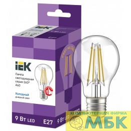 картинка Iek LLF-A60-9-230-65-E27-CL Лампа LED A60 шар прозр. 9Вт 230В 6500К E27 серия 360°     от магазина МБК