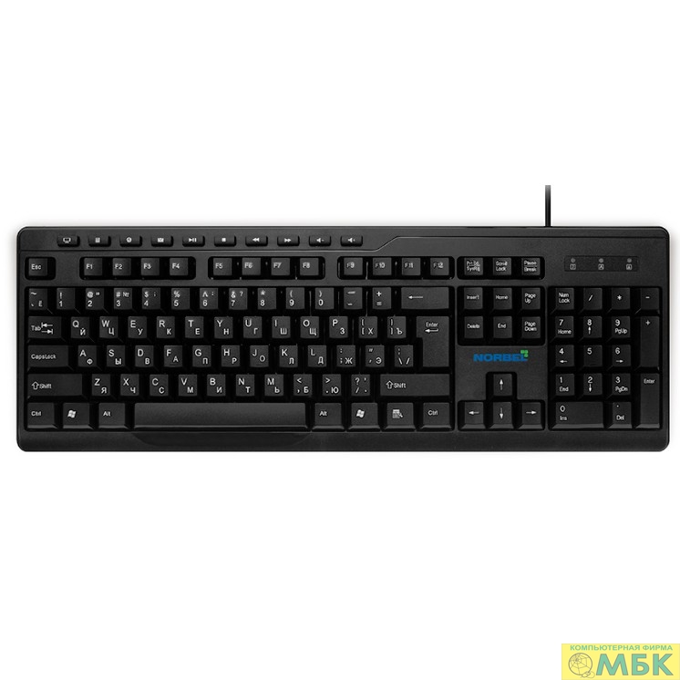 картинка NORBEL NKB 001, Клавиатура проводная полноразмерная, USB, 104 клавиши + 10 мультимедиа клавиш, ABS-пластик, длина кабеля 1,8 м, цвет чёрный от магазина МБК