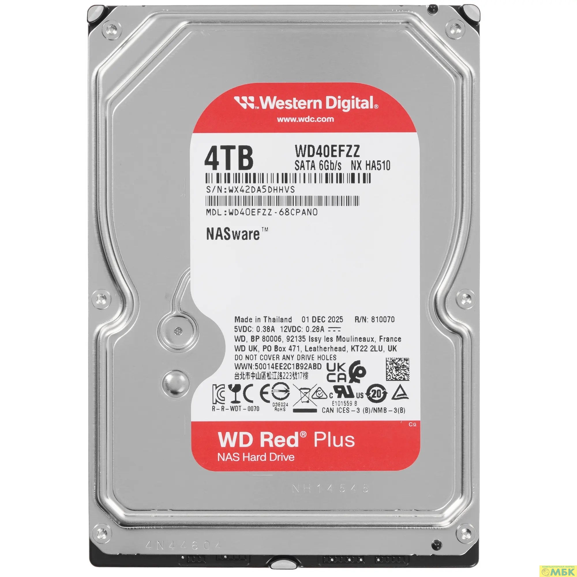 картинка 4TB WD Red Plus WD40EFZZ 3.5" 5400 RPM 128MB SATA-III NAS Edition от магазина МБК