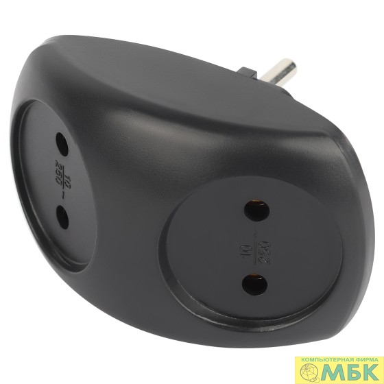 картинка ЭРА Б0059720 Разветвитель электрический SPx-2-B на 2 розетки без заземления 10А черный  от магазина МБК